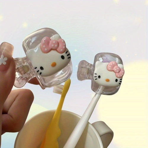 3pcs Set of Sanrio Hello Kitty Toothbrush Holder - Cute Pink Bow Design Plastic Travel Box, Protecting and Beautifying Your Toothbrush, Essential for Both Home and Travel. You Need a DIY Cat Pattern Toothbrush Box
