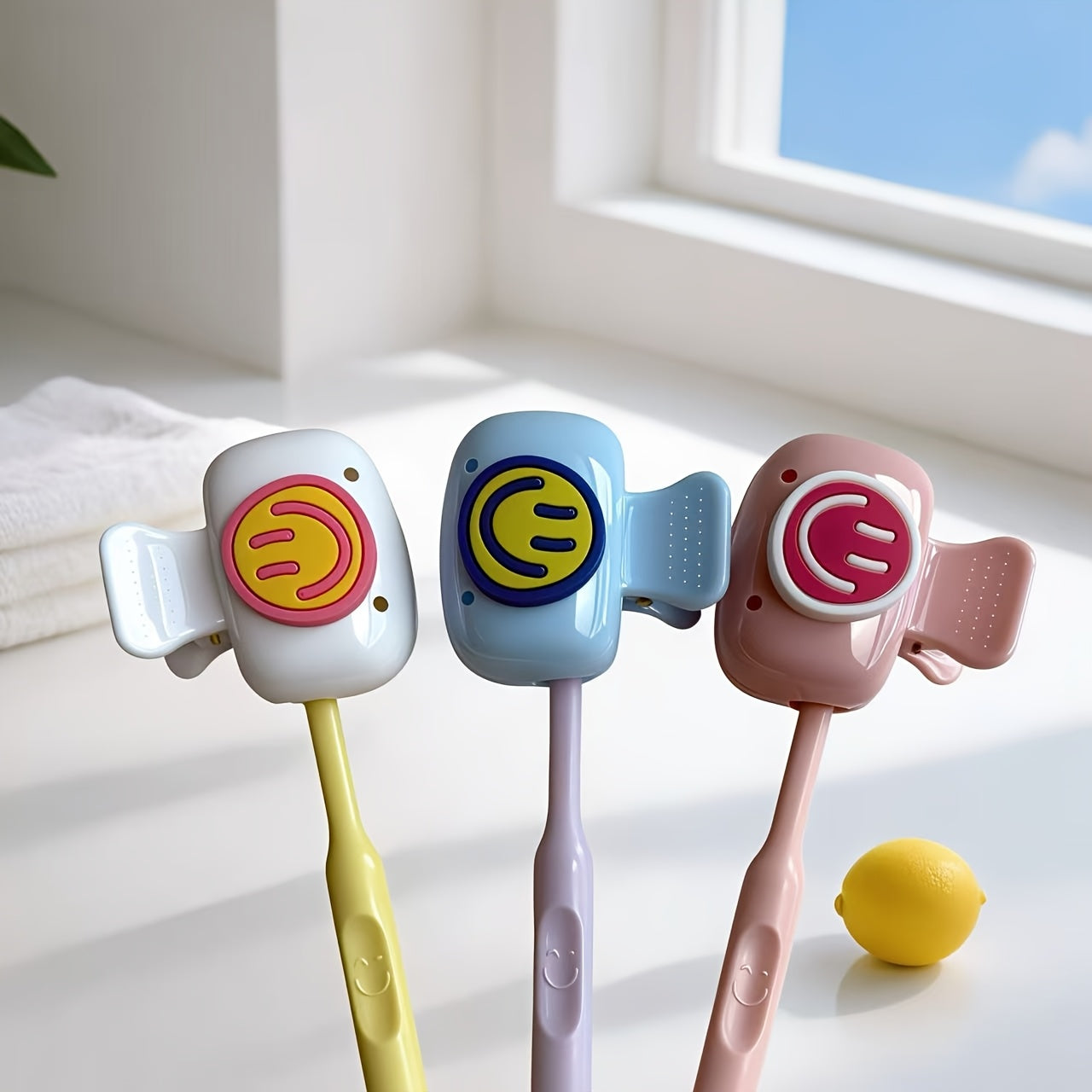 3pcs Dopamine Color Scheme Joyful Face Toothbrush Holder - Essential Toothbrush Travel Container for Home and Travel - Dustproof Portable Toothbrush Protector - Three Nordic Color Combinations