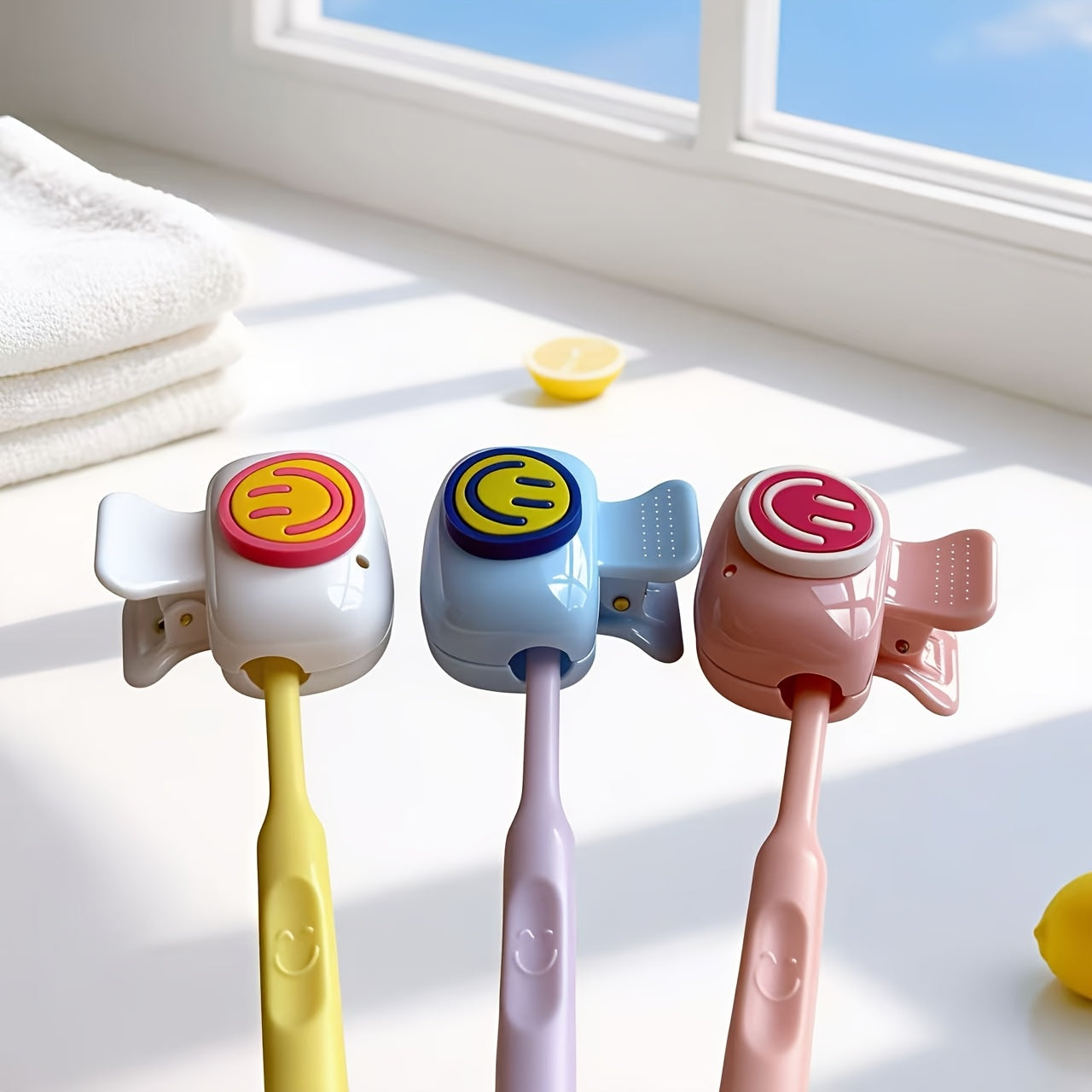 3pcs Dopamine Color Scheme Joyful Face Toothbrush Holder - Essential Toothbrush Travel Container for Home and Travel - Dustproof Portable Toothbrush Protector - Three Nordic Color Combinations