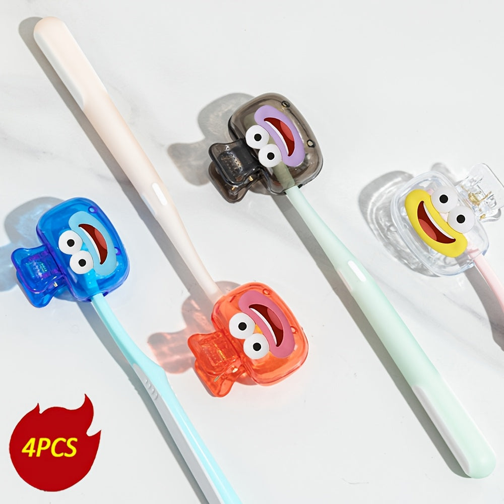 4pcs Cute Dopamine Joyful Face Pattern Toothbrush Holder - Suitable for Travel Sets of Various Sizes, with Ventilation Holes to Keep Toothbrush Heads Clean and Dry. Features a Cute Pattern Design, Compact and Portable. Bright Toothbrush Cover