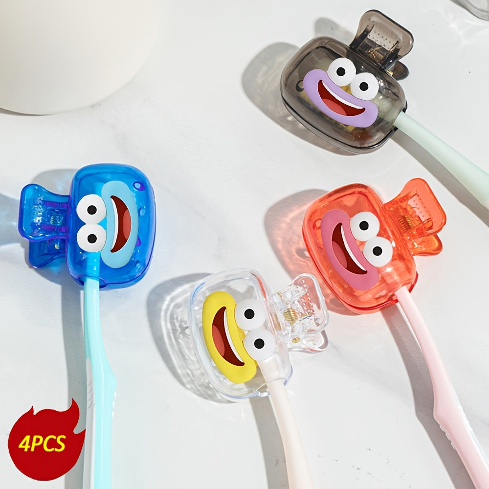 4pcs Cute Dopamine Joyful Face Pattern Toothbrush Holder - Suitable for Travel Sets of Various Sizes, with Ventilation Holes to Keep Toothbrush Heads Clean and Dry. Features a Cute Pattern Design, Compact and Portable. Bright Toothbrush Cover