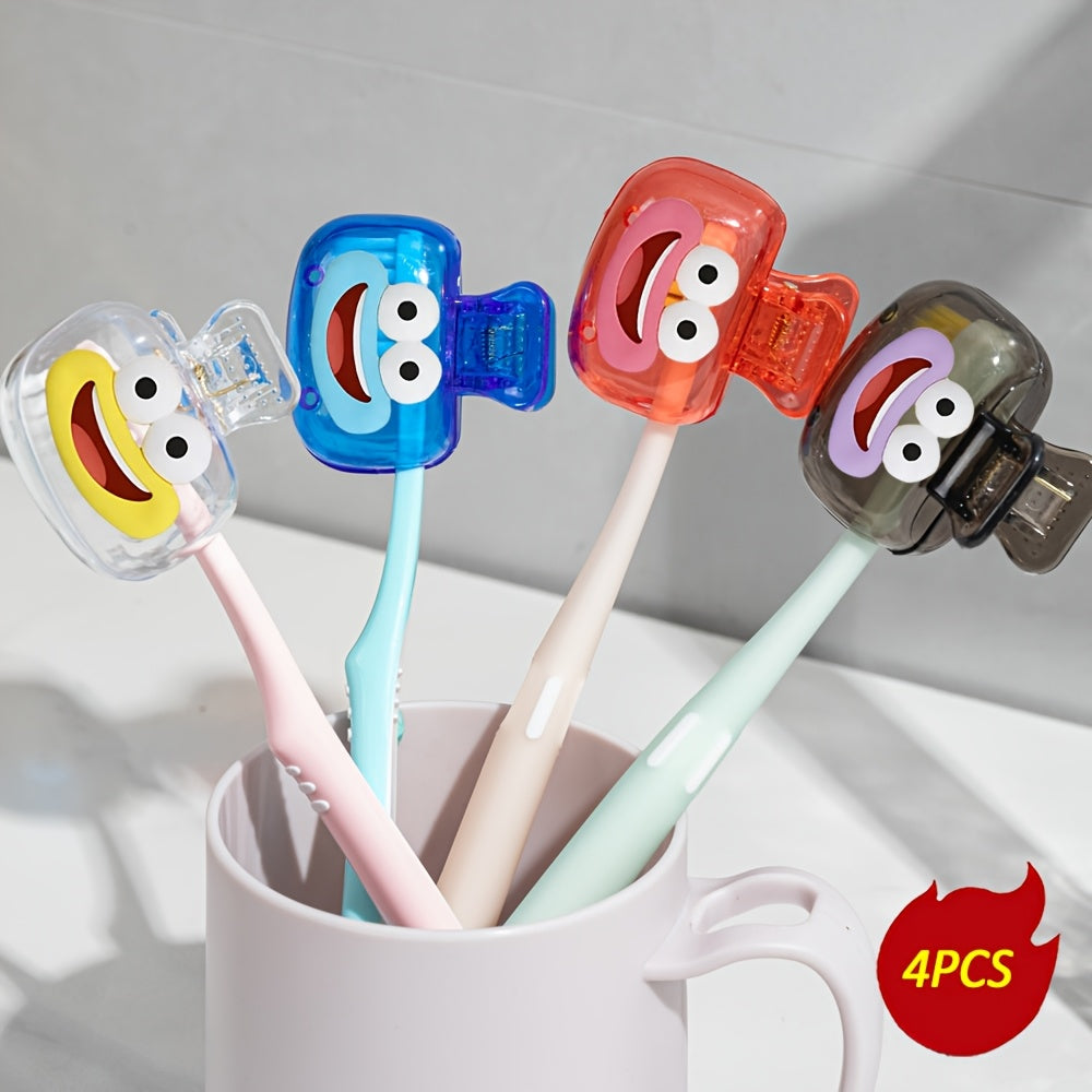 4pcs Cute Dopamine Joyful Face Pattern Toothbrush Holder - Suitable for Travel Sets of Various Sizes, with Ventilation Holes to Keep Toothbrush Heads Clean and Dry. Features a Cute Pattern Design, Compact and Portable. Bright Toothbrush Cover