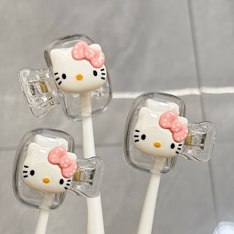 3pcs Set of Sanrio Hello Kitty Toothbrush Holder - Cute Pink Bow Design Plastic Travel Box, Protecting and Beautifying Your Toothbrush, Essential for Both Home and Travel. You Need a DIY Cat Pattern Toothbrush Box