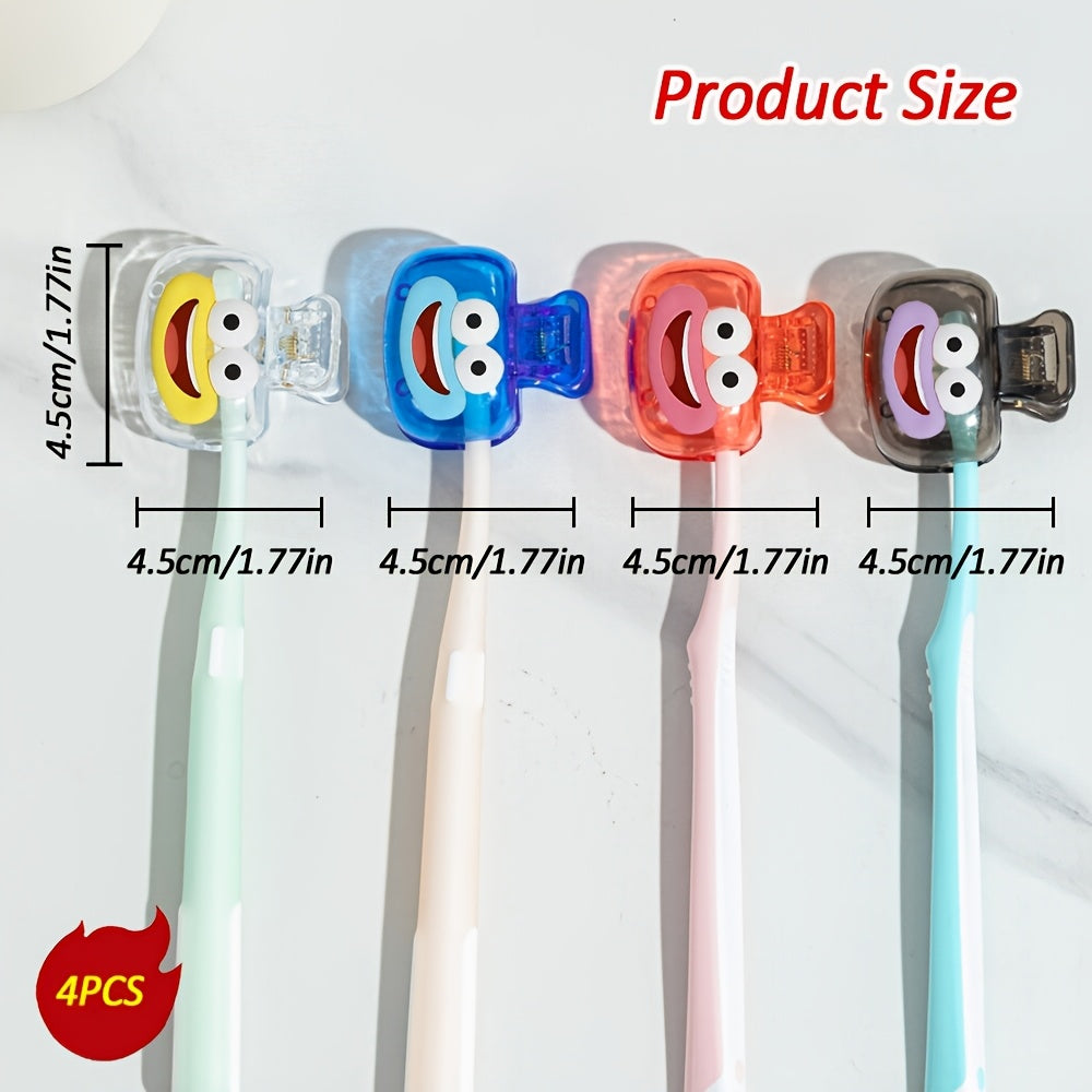 4pcs Cute Dopamine Joyful Face Pattern Toothbrush Holder - Suitable for Travel Sets of Various Sizes, with Ventilation Holes to Keep Toothbrush Heads Clean and Dry. Features a Cute Pattern Design, Compact and Portable. Bright Toothbrush Cover