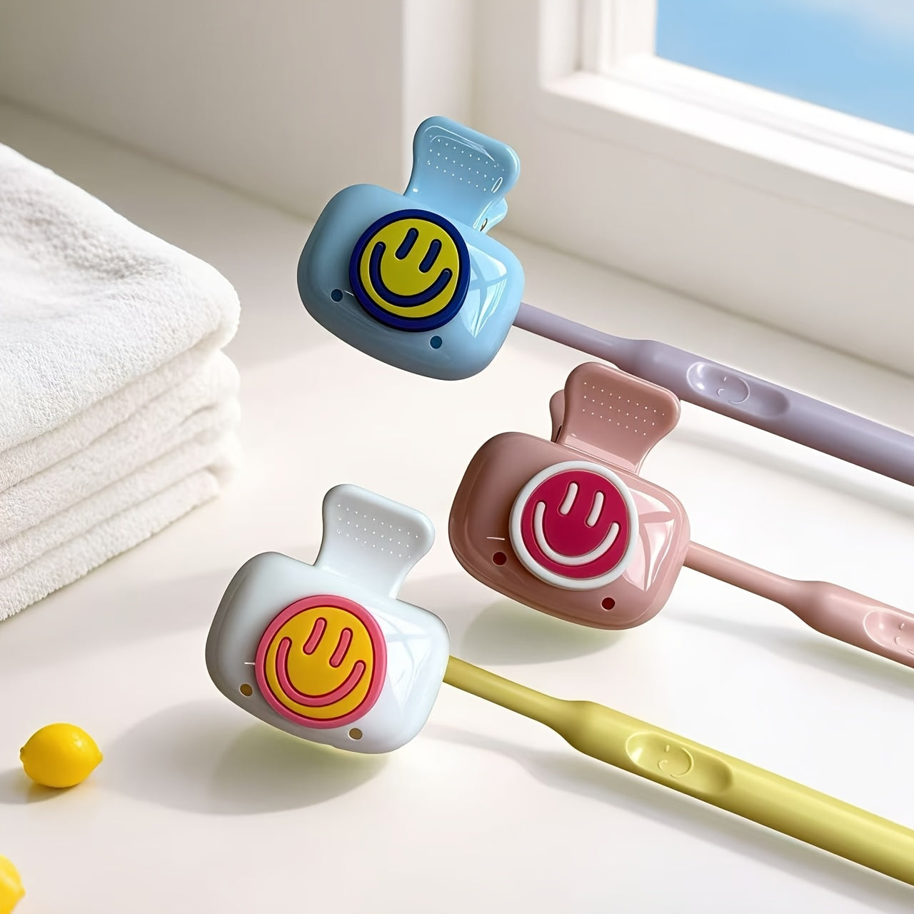 3pcs Dopamine Color Scheme Joyful Face Toothbrush Holder - Essential Toothbrush Travel Container for Home and Travel - Dustproof Portable Toothbrush Protector - Three Nordic Color Combinations