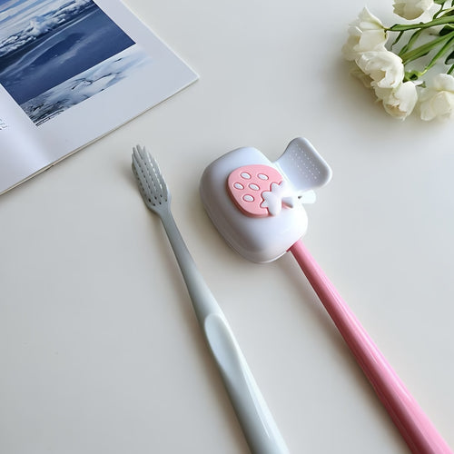 2pcs Cute Toothbrush Holder Travel Containers, Strawberry Toothbrush Holder Design Style, Colors Pink White Design Elements Suitable for Home Bathroom Dorm Hotel Studio Convenient to Carry When Traveling