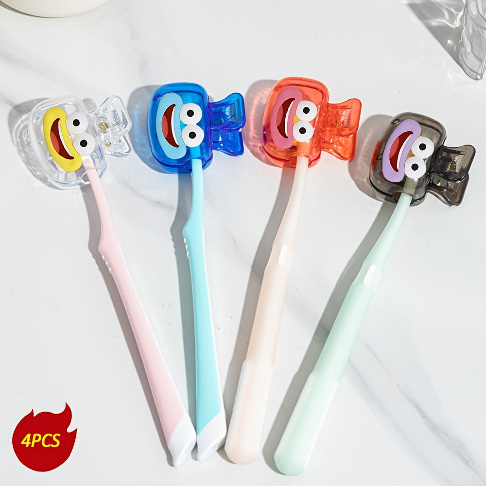 4pcs Cute Dopamine Joyful Face Pattern Toothbrush Holder - Suitable for Travel Sets of Various Sizes, with Ventilation Holes to Keep Toothbrush Heads Clean and Dry. Features a Cute Pattern Design, Compact and Portable. Bright Toothbrush Cover
